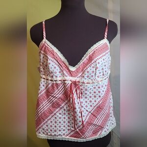 DKNY Women's Red & White Patterned Top Dainty Feminine Tiny Top Sz